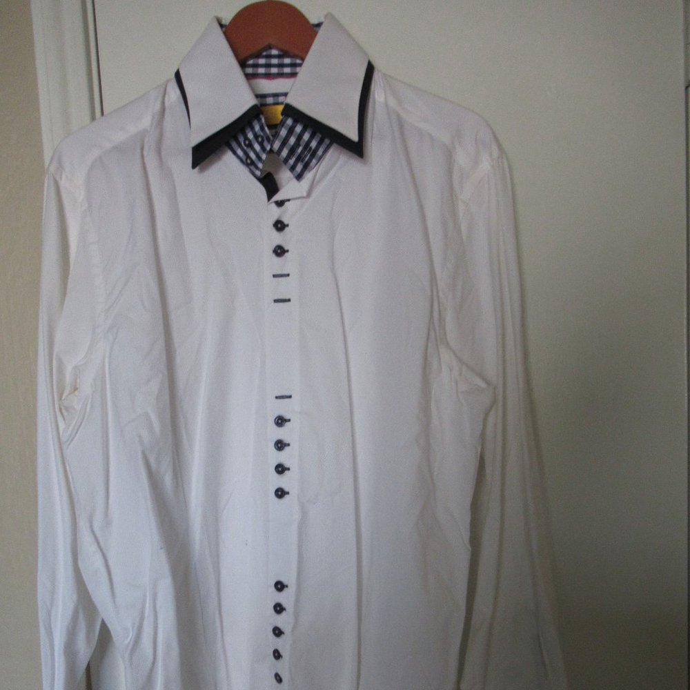 Dolce Guava Milano, fancy dress shirt, white and blue, NEW, Size L